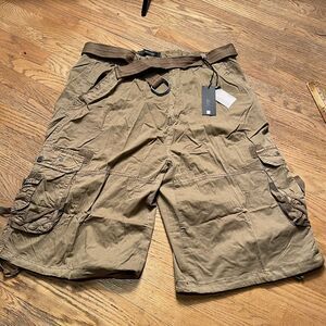 PJ Mark Sz 42 Men's Lightweight Dark Khaki Wide Leg Cargo Shorts with Belt Y2K